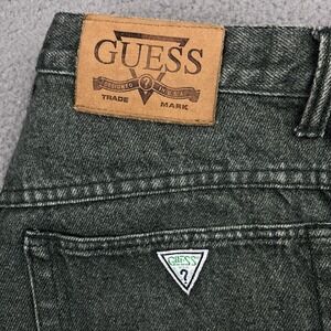 Vintage Guess Jeans Mens 33 Green Classic Straight Leg Pants 90s Distressed